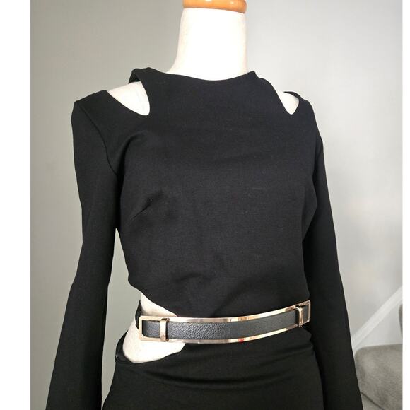 NWT Bebe Oselot LS Cutout Belted Long Sleeve Dress Size M - Picture 2 of 8